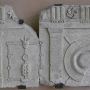 Relief showing discs with a three-horned head. Museo Lapidario Estense, Modena; first century BCE.