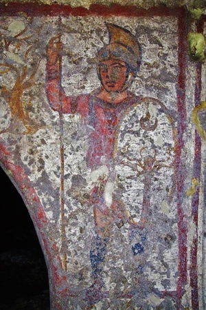 Fresco from the catacombs of Via Maria, IV century CE