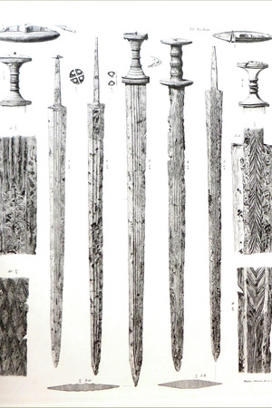 Drawings of spathas from Nydam Bog, 3rd-4th centuries AD.