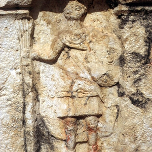 Relief presented as Aurelius Mucianus, centurion of II Parthica, third century CE. Javelins and a small shield do not by themselves prove command of a separate skirmisher unit.
