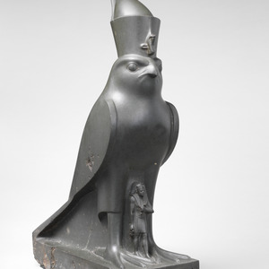Horus as a falcon protecting King Nectanebo II. Dynasty 30, 360-343 BC; Metropolitan Museum of Art.