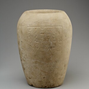 Canopic jar inscribed for King Nesibanebdjedet (Smendes). Dynasty 21, ca. 1070-1044 BC; Metropolitan Museum of Art.