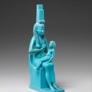 Statuette of Isis with the infant Horus. Ptolemaic Period, 332-30 BC; Metropolitan Museum of Art.