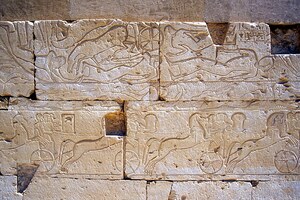 Kadesh scene on a relief of Ramesses II at Abydos: the Egyptian version of the battle was repeated in several temple complexes.