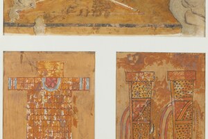 Items of warfare in a New Year gifts scene, facsimile of a tomb painting from the reign of Amenhotep II. Metropolitan Museum of Art.