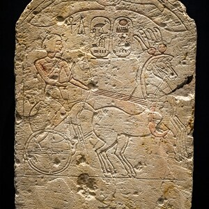 Stela showing Thutmose IV driving a chariot, Staatliches Museum Ägyptischer Kunst, Munich.