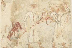 Сирийцы приносят слиток и колесницу: копия сцены из гробницы Рехмира, XVIII династия. Metropolitan Museum of Art.