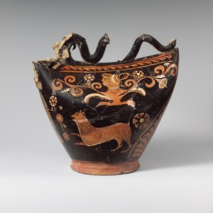 Южноиталийский апулийский аск со Сциллой, около 300 года до н.э. Metropolitan Museum of Art, 06.1021.202.