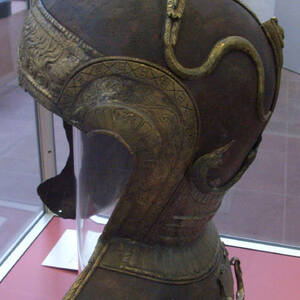 The Niederbiber helmet from Heddernheim, the turn of the 2nd-3rd centuries AD, is kept in the Frankfurt Archaeological Museum
