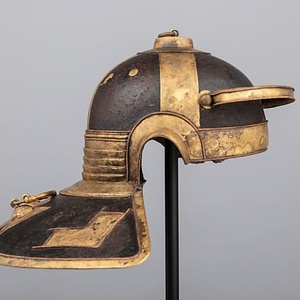Helmet type Imperial Italic H, mid-3rd century AD, private collection. The owner's name is stamped inside — Julius Mansuetus