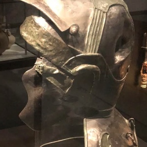 A helmet of the Niederbiber type, circa 200 AD, is kept in the Museum of North Brabant