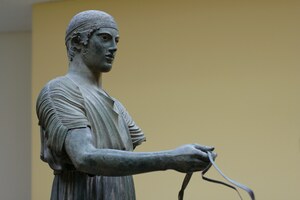 Charioteer of Delphi: bronze statue of a winner in a chariot event, c. 470 BC; Archaeological Museum of Delphi.