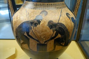 Achilles and Ajax playing a game. Detail of an Attic black-figure amphora by Exekias, 540-530 BC, Museo Gregoriano Etrusco, Vatican Museums.