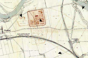 Plan of the Trimontium complex at Newstead: fort, annexes, roads and surrounding landscape.