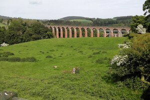 Site of the Trimontium amphitheatre and the Victorian viaduct near Newstead.