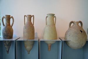 Римские амфоры в Museum Het Valkhof, Неймеген: родосская амфора, италийская Dressel 2-4 и бетийские Dressel 7-11 и Dressel 20. Римский период, I-III века н.э.