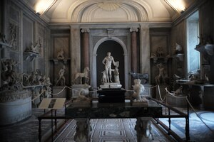 The Hall of Animals in the Pio-Clementino Museum, where ancient sculpture is displayed as a decorative and collecting environment.