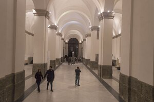 One of the large galleries of MANN: the museum architecture sets the scale for the display of ancient sculpture.