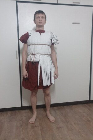 Textile mock-up of the subarmalis used to refine dimensions, shoulder line, waist and drape.
