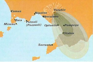 Оплонтис: Pompeya, el Vesuvio y su alcance; визуальный источник по памятнику, римский период, горизонт извержения 79 года н.э..