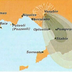 Oplontis: Pompeya, el Vesuvio y su alcance; visual evidence for the site, Roman period, AD 79 eruption horizon.