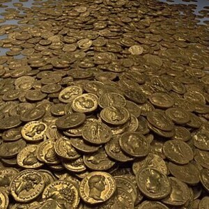 Trier / Augusta Treverorum: Trierer Goldmuenzenschatz; visual evidence for the site, Roman period, archaeological site or museum context.