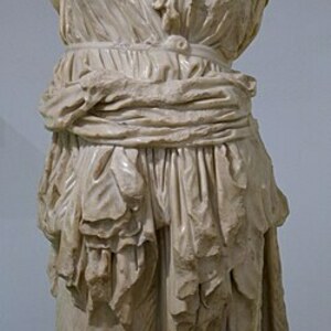 Italica: Torso of the goddess Diana, 2nd century AD, found in Italica, Seville Archaeological Mu...; visual evidence for the site, Roman period, archaeological site or museum context.