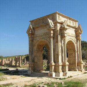 Leptis Magna: Arch of Septimius Severus, Leptis Magna12; visual evidence for the site, Roman period, archaeological site or museum context.