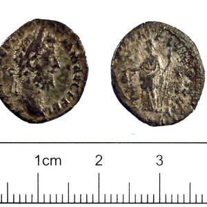 Corbridge / Coria: Roman Coin , Denarius of Commodus (FindID 197334); material-culture object or museum find connected with the site, Roman period or local archaeological context.