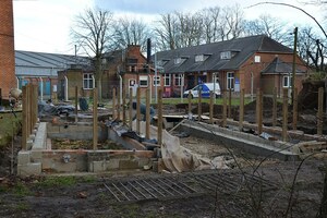 Camulodunum / Colchester: Walkway for visitors being built over the remains of the Roman circus, Roman Circus of...; archaeological view, find or museum context connected with the site, Roman period or local archaeological context.