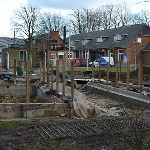 Camulodunum / Colchester: Walkway for visitors being built over the remains of the Roman circus, Roman Circus of...; archaeological view, find or museum context connected with the site, Roman period or local archaeological context.