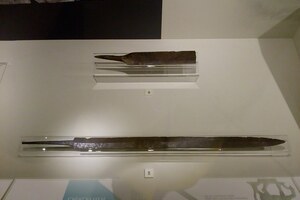 Trimontium / Newstead: The Newstead Sword on load to Vindalanfa museum; material-culture object or museum find connected with the site, Roman period or local archaeological context.