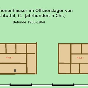 Инчтутил: Befundskizze Zenturionenhäuser im Offizierslager von Inchtuthil; археологический вид, находка или музейный контекст, связанный с памятником, римский период или локальный археологический контекст.