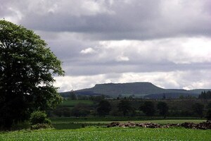 Projectiles,Ballistae,and Burnswark: Burnswark Hill - geograph.org.uk - 19873; archaeological view, find or museum context connected with the site, Roman period or local archaeological context.