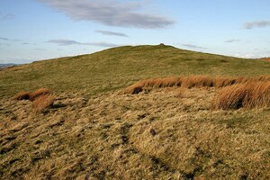 Projectiles,Ballistae,and Burnswark: The northeast top of Burnswark Hill - geograph.org.uk - 1242156; archaeological view, find or museum context connected with the site, Roman period or local archaeological context.