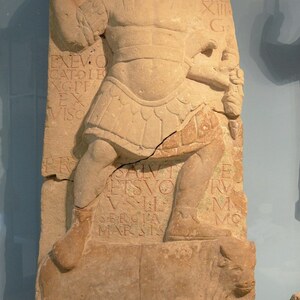 Limestone relief of Jupiter Dolichenus, AD 175–185. Carnuntum Archaeological Museum.