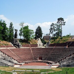 Augusta Raurica: Theater Kaiseraugst; archaeological view, find or museum context connected with the site, Roman period or local archaeological context.