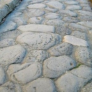 Herculaneum: Roman Road Surface at Herculaneum; archaeological view, find or museum context connected with the site, Roman period or local archaeological context.