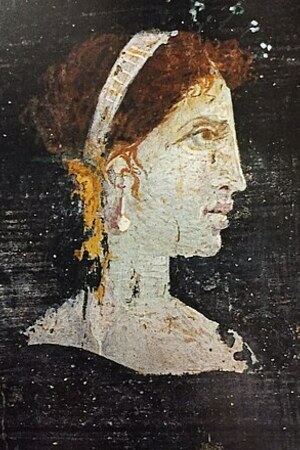 Herculaneum: Posthumous painted portrait of Cleopatra VII of Egypt, from Herculaneum, Italy; archaeological view, find or museum context connected with the site, Roman period or local archaeological context.