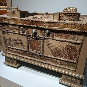 Oplontis: Arca (strongbox) with applied decoration; archaeological view, find or museum context connected with the site, Roman period or local archaeological context.