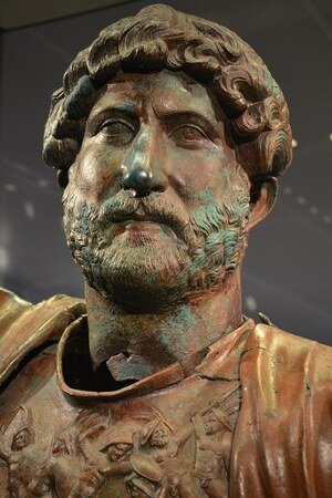 Cave of Letters: Bronze statue of Hadrian, found at the Camp of the Sixth Roman Legion in Tel Shalem, 11...; material-culture object or museum find connected with the site, Roman period or local archaeological context.