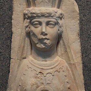 Aphrodisias: Relief image of Aphrodite of Aphrodisias, dedicated by Theodoros, from the theatre, 2nd...; material-culture object or museum find connected with the site, Roman period or local archaeological context.