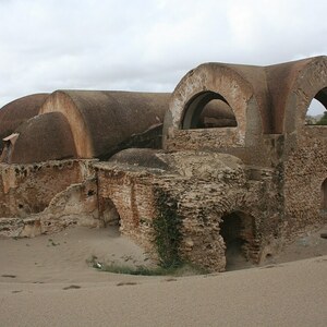 Leptis Magna: 45 Hunting Baths; archaeological view, find or museum context connected with the site, Roman period or local archaeological context.