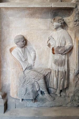 2018 Rheinisches Landesmuseum Trier, Relief eines Grabmals, Neumagen. Object from the collection: Rheinisches Landesmuseum Trier.