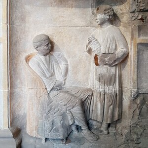 2018 Rheinisches Landesmuseum Trier, Relief eines Grabmals, Neumagen. Экспонат из собрания: Рейнский земельный музей Трира.
