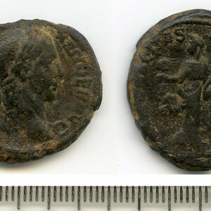 Roman coin: probable limesfalsum of an as of Severus Alexander. Экспонат из собрания: Карнунт и Museum Carnuntinum.