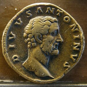 Bronze sestertius Antoninus MBA Lyon. Экспонат из собрания: Лугдунум: музей и римские театры.