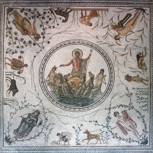 Neptune Roman mosaic Bardo Museum Tunis. Object from the collection: Bardo National Museum.