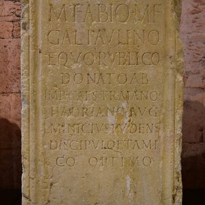 Pedestal of the statue of Marcus Flavius Paulinus who benefited from a public horse awarded by the emperor Hadrian, dated to AD 117-138, National Archaeological Museum of. Object from the collection: MNAT: National Archaeological Museum of Tarragona.