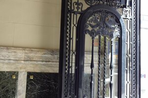 National Archaeological Museum, Madrid: (Madrid, Barrio de Salamanca) Spain, antique metal entrance door.